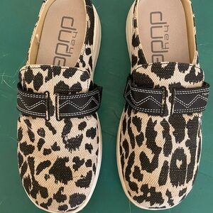 Hey Dude Black and Cream Animal Print Loafers